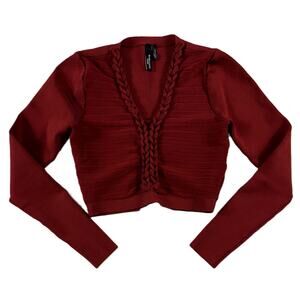 Guess Marciano Caught On Lace Ruched Burgundi Long Sleeve Top Blouse XS